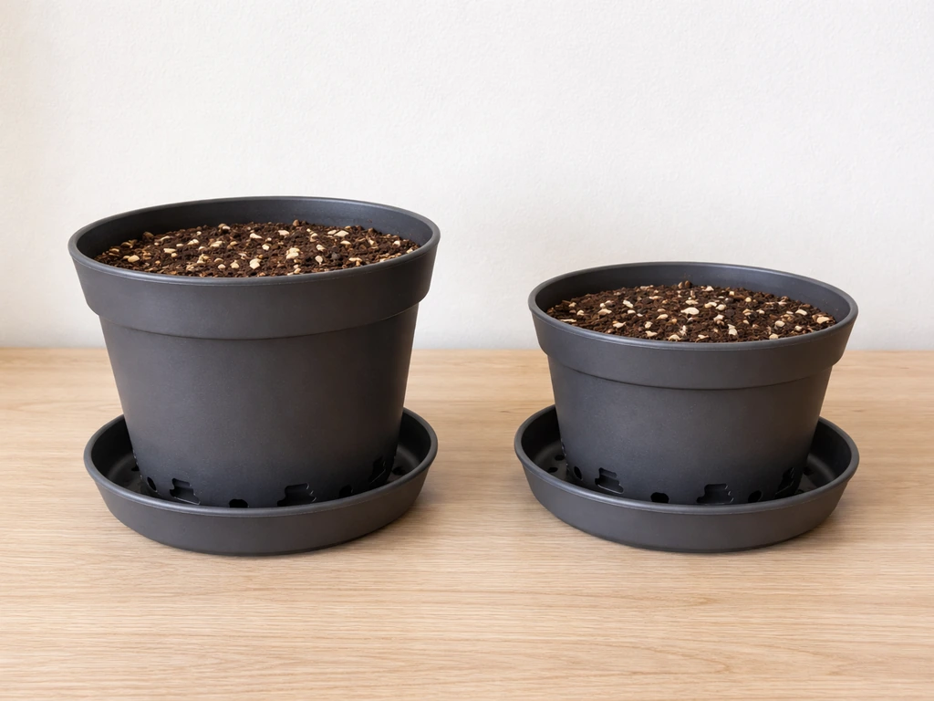 Two side-by-side plant pots showing deep size and drainage setup for colocasia.